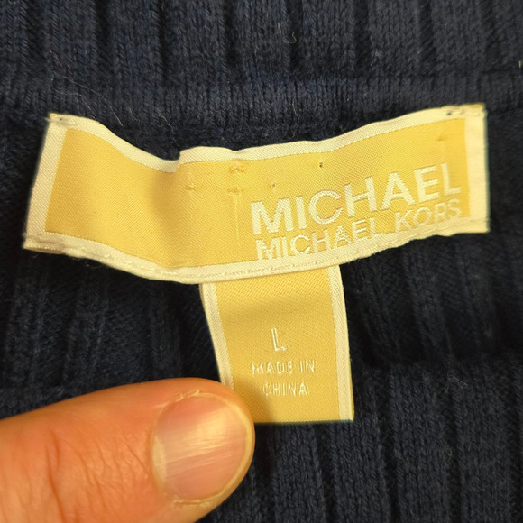 Michael Michael Kors Navy Blue Ribbed Off Shoulder Designer Sweater Size Large - Picture 6 of 8